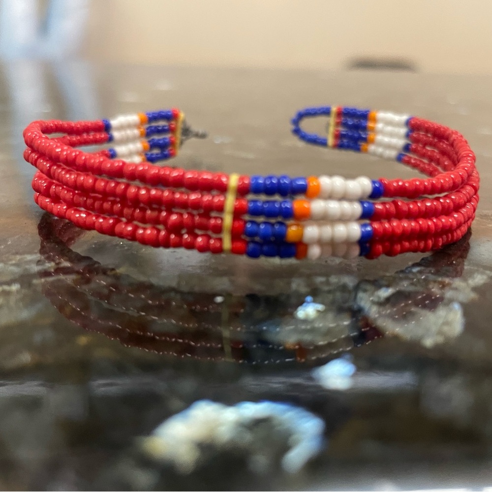 Handcrafted Red Seed Bead Cuff Bracelet - Women's Jewelry